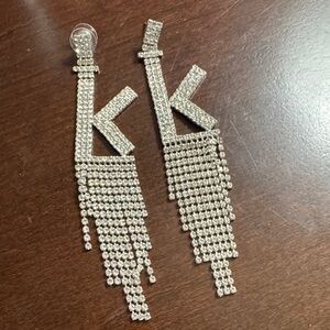 Brilliant Silver Crystal K Initial Drop Earrings